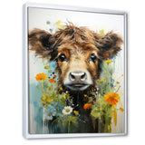 Brown Portrait of a Cow in blooms - Brown Cow Wall Art