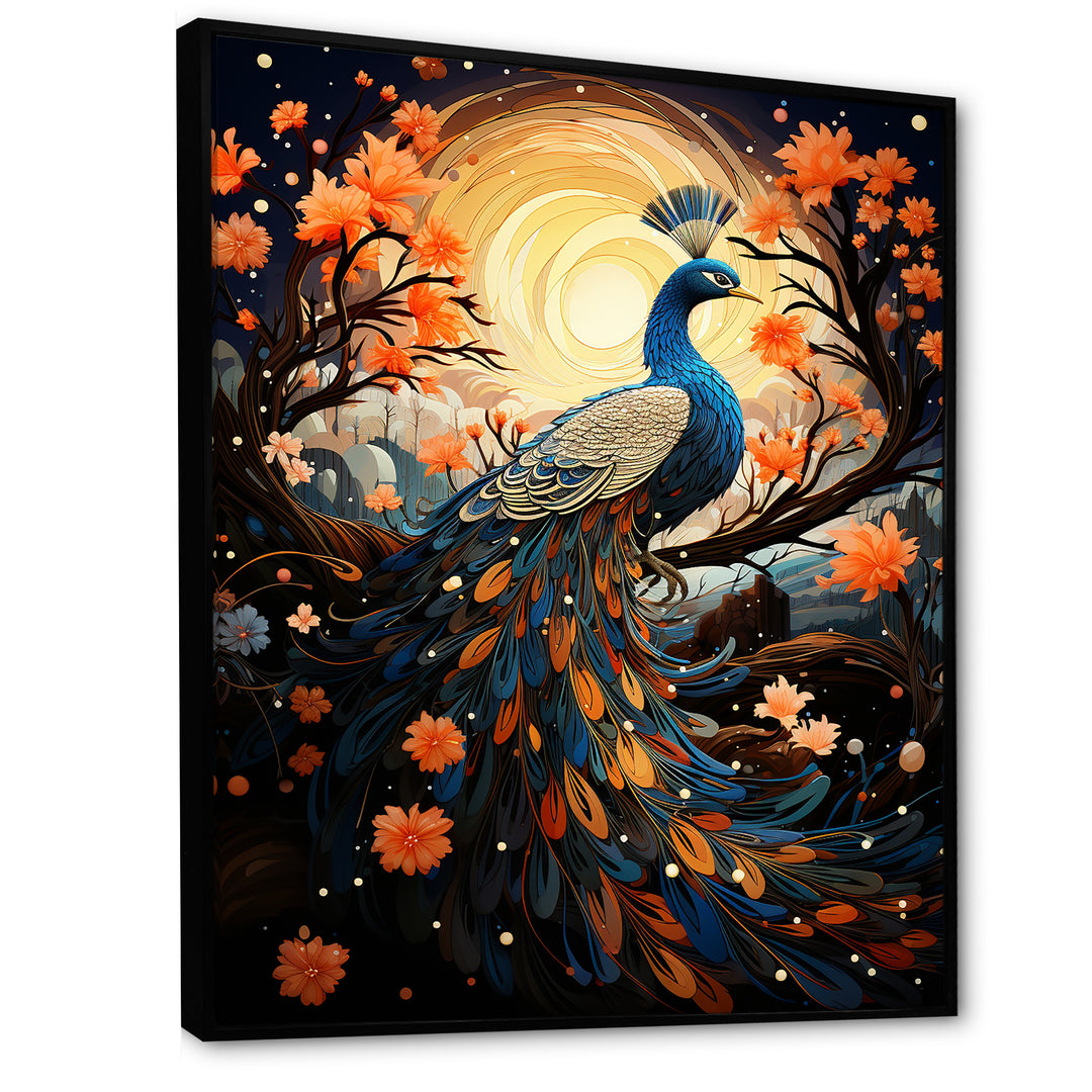 Celestial Peacock in Surreal Starlight - Yellow Peacock Wall Art