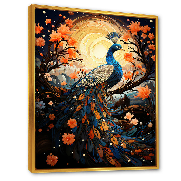 Celestial Peacock in Surreal Starlight - Yellow Peacock Wall Art