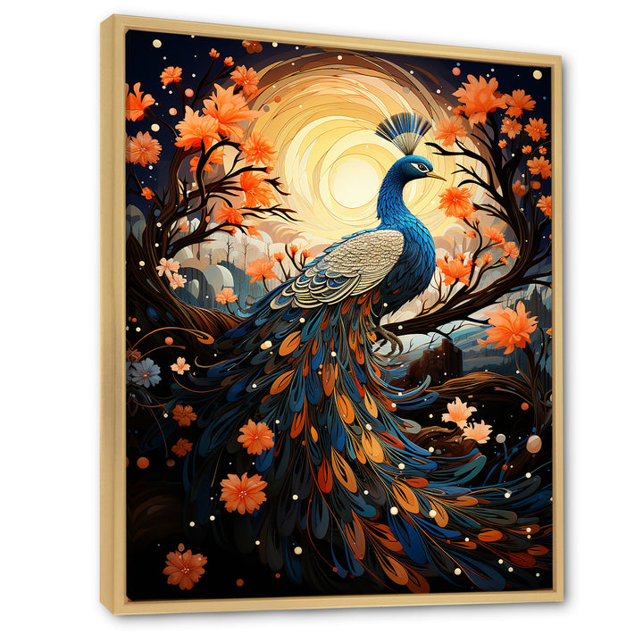 Celestial Peacock in Surreal Starlight - Yellow Peacock Wall Art
