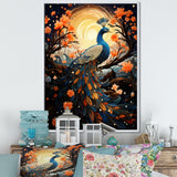 Celestial Peacock in Surreal Starlight - Yellow Peacock Wall Art