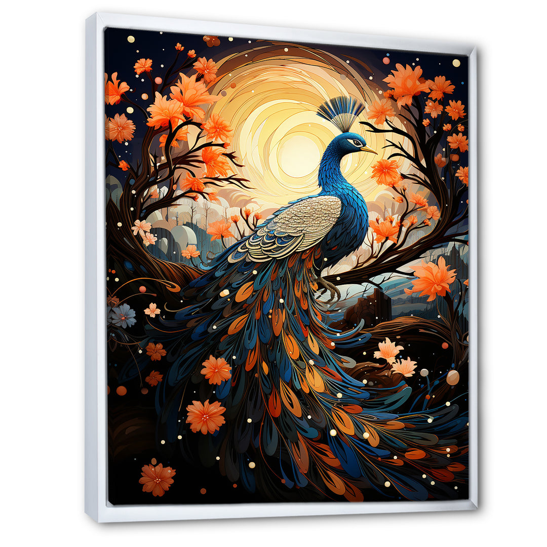 Celestial Peacock in Surreal Starlight - Yellow Peacock Wall Art