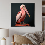 Coastal Watch pink Pelican - Pelican Framed Canvas Art