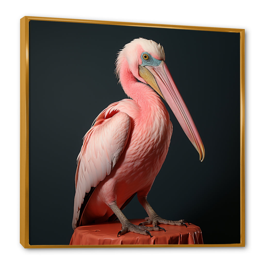 Coastal Watch pink Pelican - Pelican Framed Canvas Art