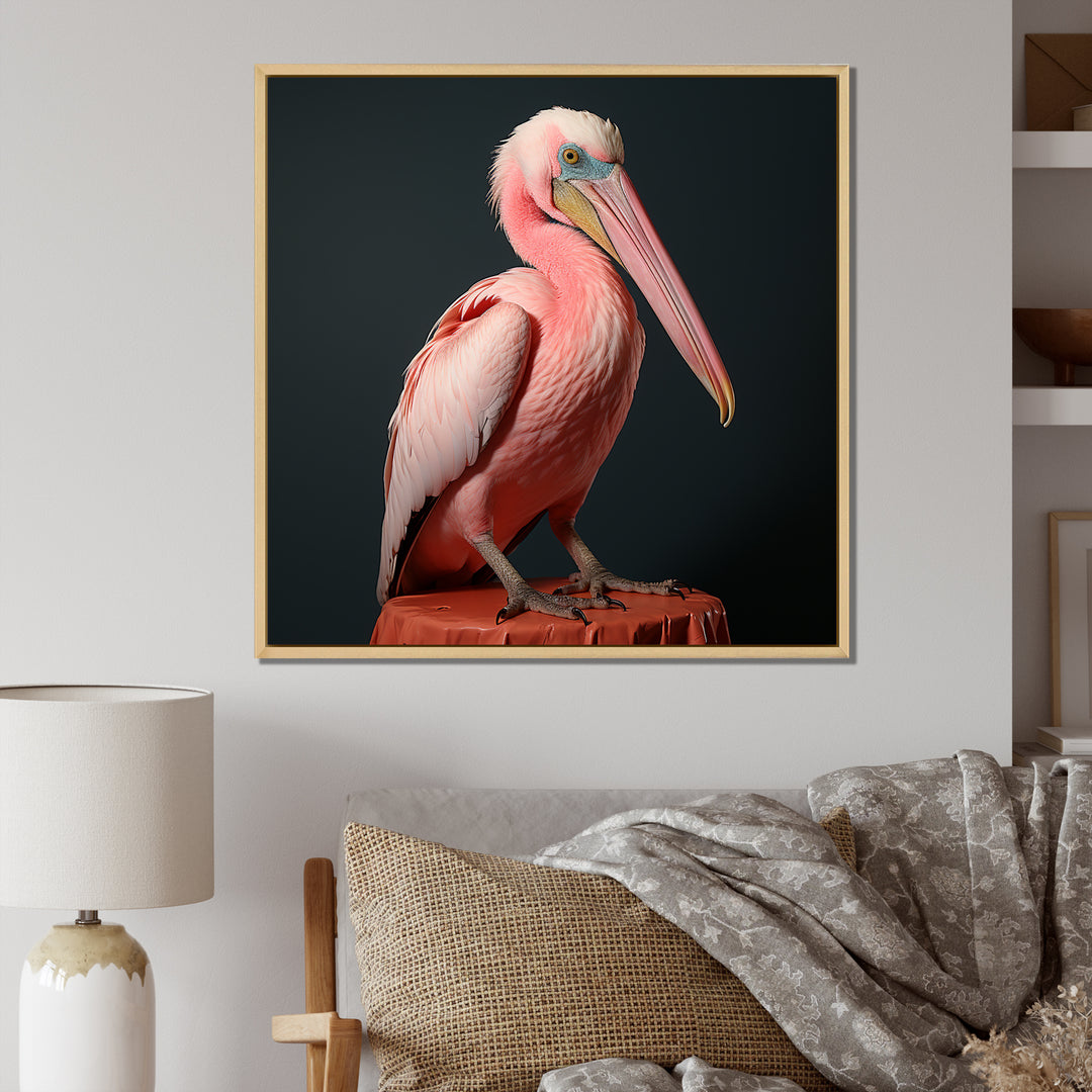 Coastal Watch pink Pelican - Pelican Framed Canvas Art