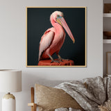 Coastal Watch pink Pelican - Pelican Framed Canvas Art