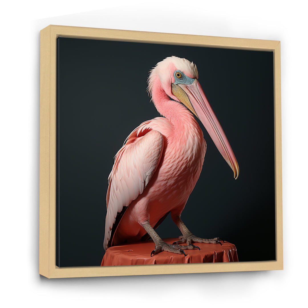 Coastal Watch pink Pelican - Pelican Framed Canvas Art