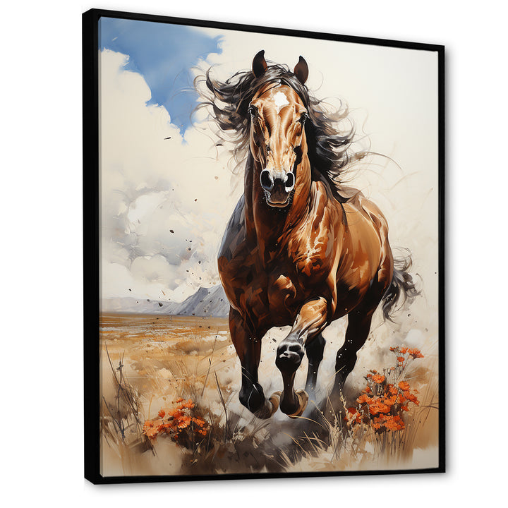 Brown Horse galloping in the wild - Horse Bedroom Wall Art