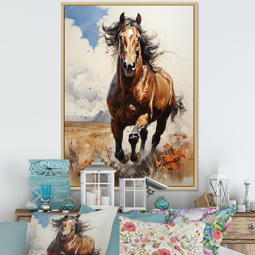 Brown Horse galloping in the wild - Horse Bedroom Wall Art