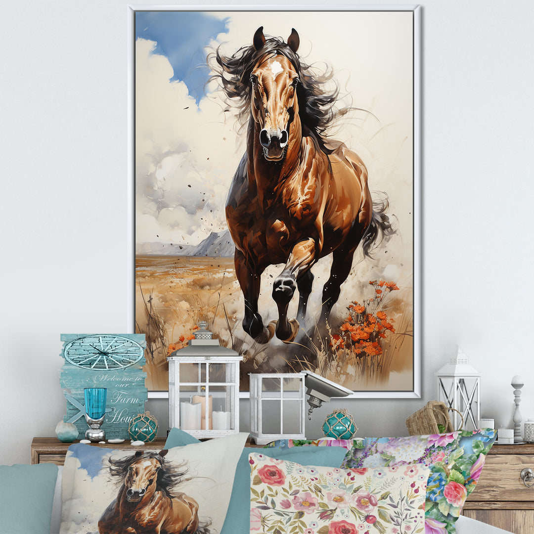 Brown Horse galloping in the wild - Horse Bedroom Wall Art