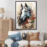Grey floral Horse Beauty - Horse Canvas Wall Art