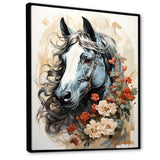Grey floral Horse Beauty - Horse Canvas Wall Art