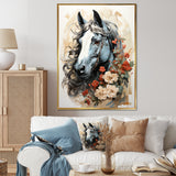 Grey floral Horse Beauty - Horse Canvas Wall Art