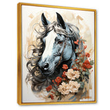 Grey floral Horse Beauty - Horse Canvas Wall Art
