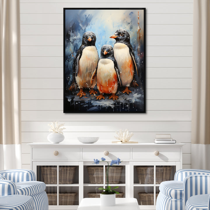 Winter Feathers Penguin family - Penguin Wall Decor
