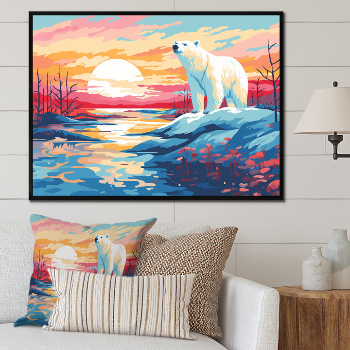 Sunrise polar bear Artic whispers - Pink Bear Wall Art