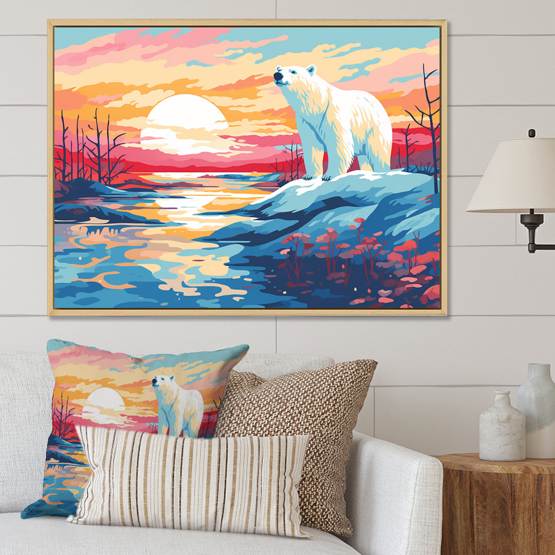 Sunrise polar bear Artic whispers - Pink Bear Wall Art