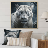 White and grey leopard in the jungle - Leopard Canvas Wall Art