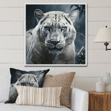 White and grey leopard in the jungle - Leopard Canvas Wall Art