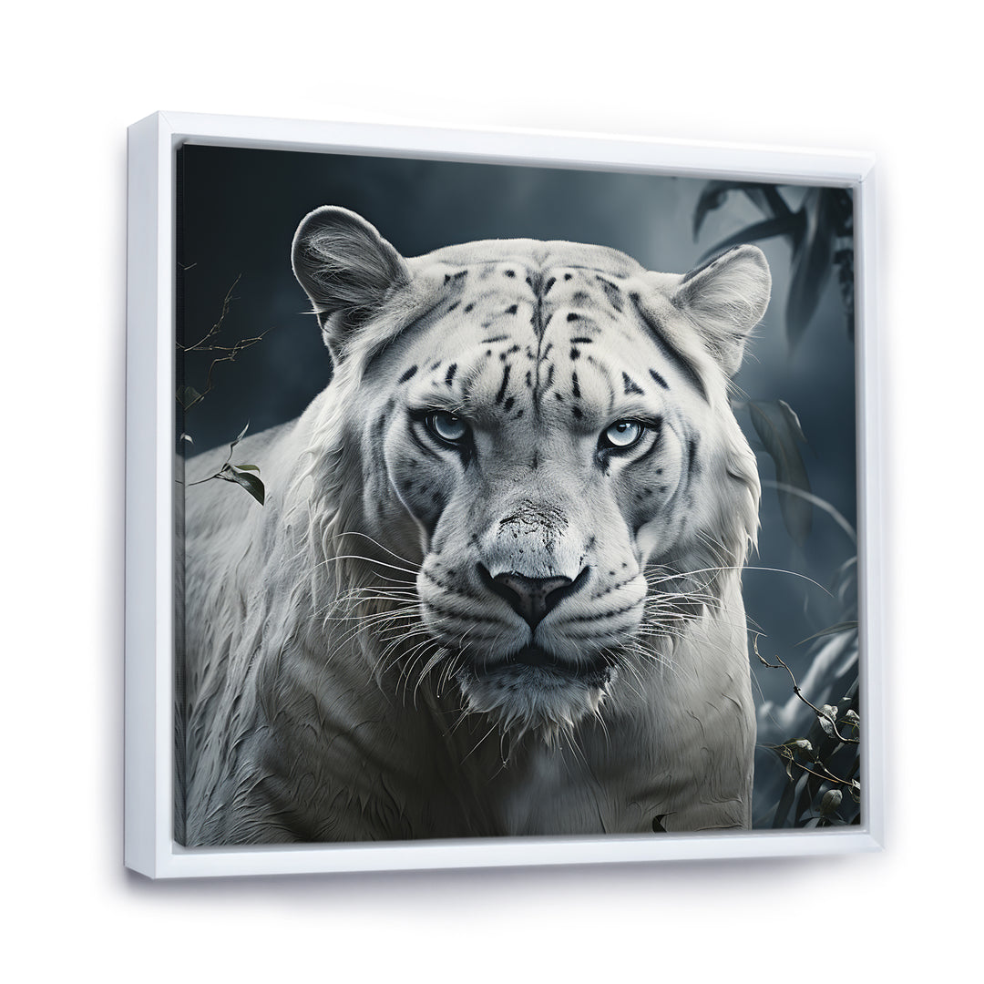 White and grey leopard in the jungle - Leopard Canvas Wall Art