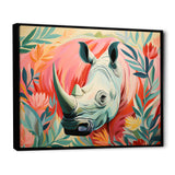 Floral Pink Rhino paradise - Rhino Framed Canvas Art