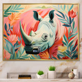 Floral Pink Rhino paradise - Rhino Framed Canvas Art