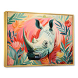 Floral Pink Rhino paradise - Rhino Framed Canvas Art