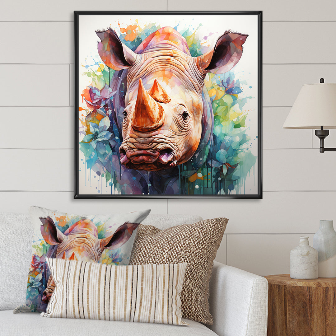 Innocent Rhino portrait - Rhinoceros Living Room Wall Art