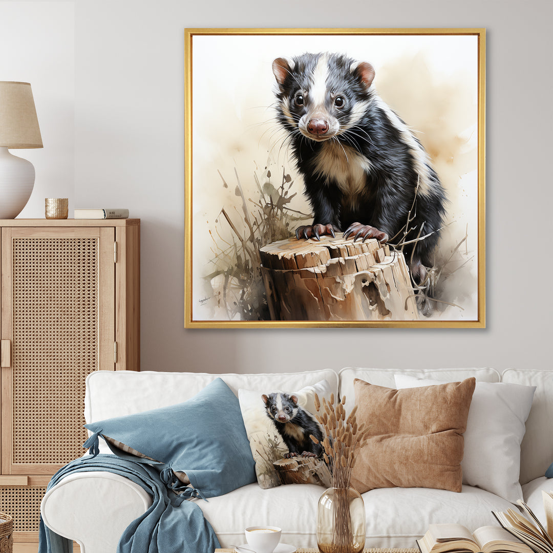 Black Playful Skunk meadows - Skunk Wall Art Prints