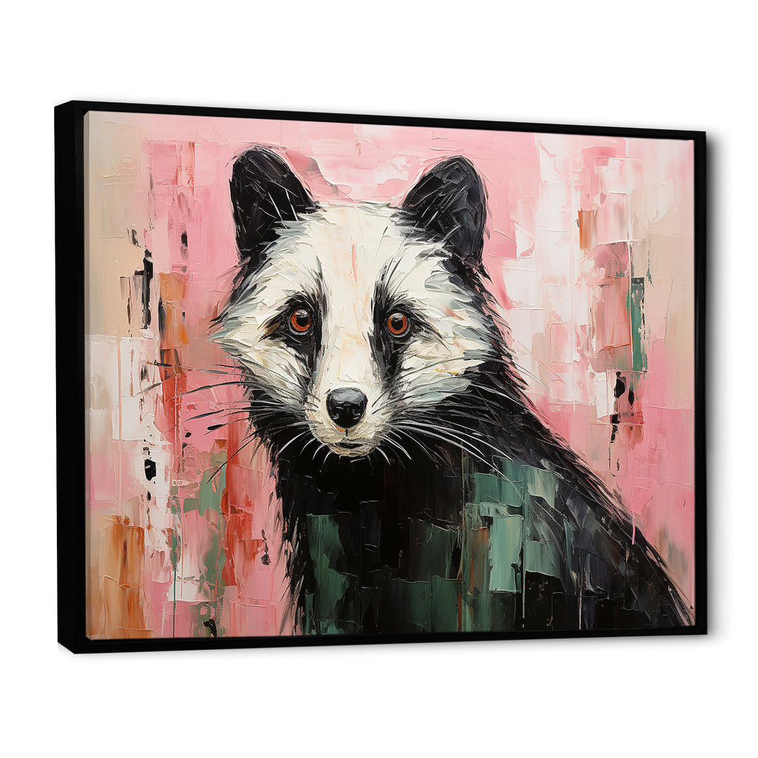 Playful black Skunk on pink - Skunk Wall Art Prints