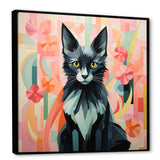 Black Playful Cat floral meadows - Black Cat Wall Art