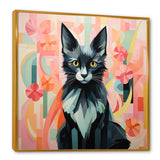 Black Playful Cat floral meadows - Black Cat Wall Art