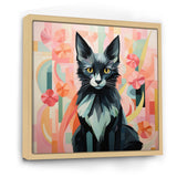 Black Playful Cat floral meadows - Black Cat Wall Art