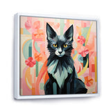 Black Playful Cat floral meadows - Black Cat Wall Art