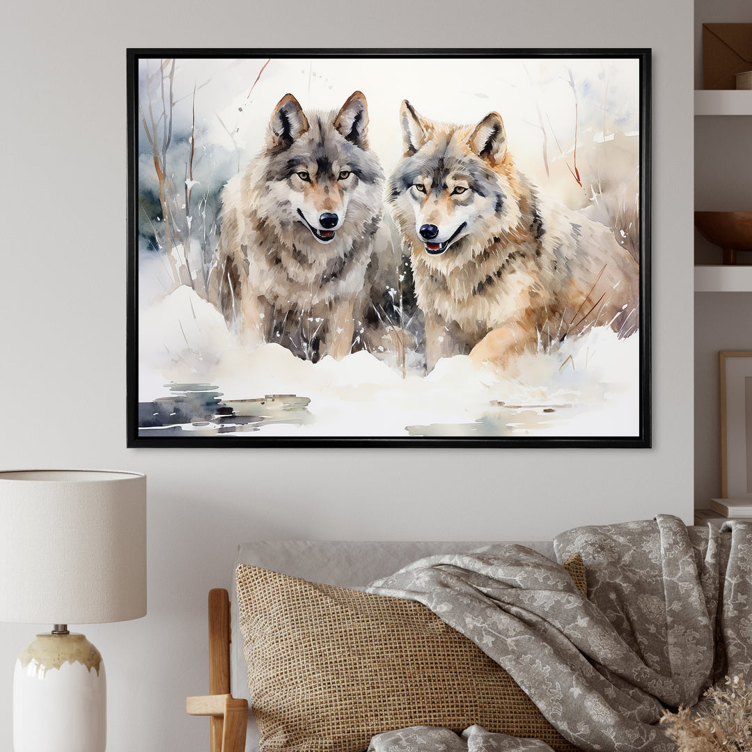 Forest Wolves in winter landscape - Wolf Canvas Wall Art