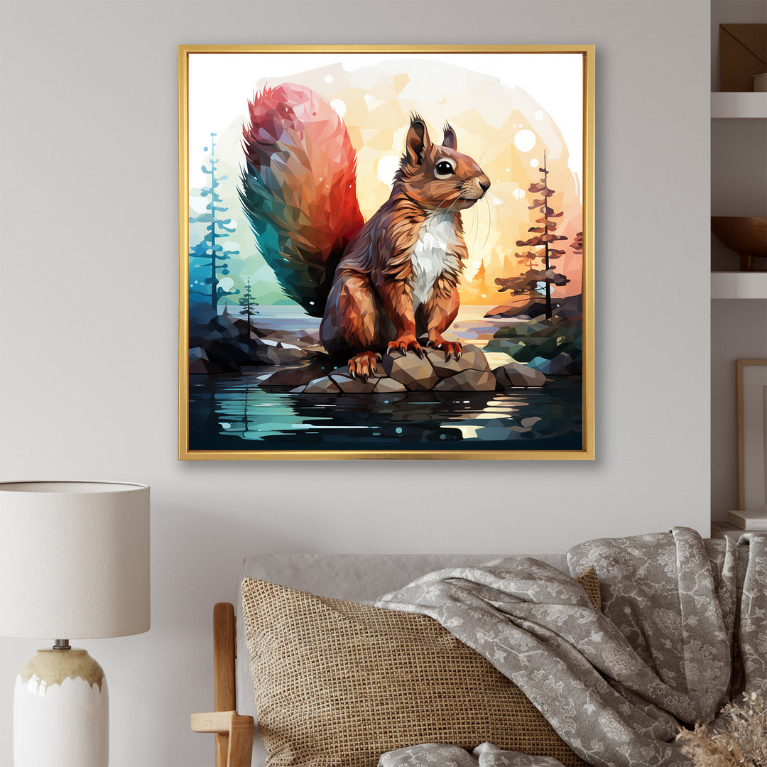 Cute squirrel in Forest - Squirrel Framed Canvas Art