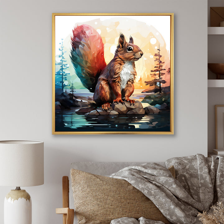 Cute squirrel in Forest - Squirrel Framed Canvas Art
