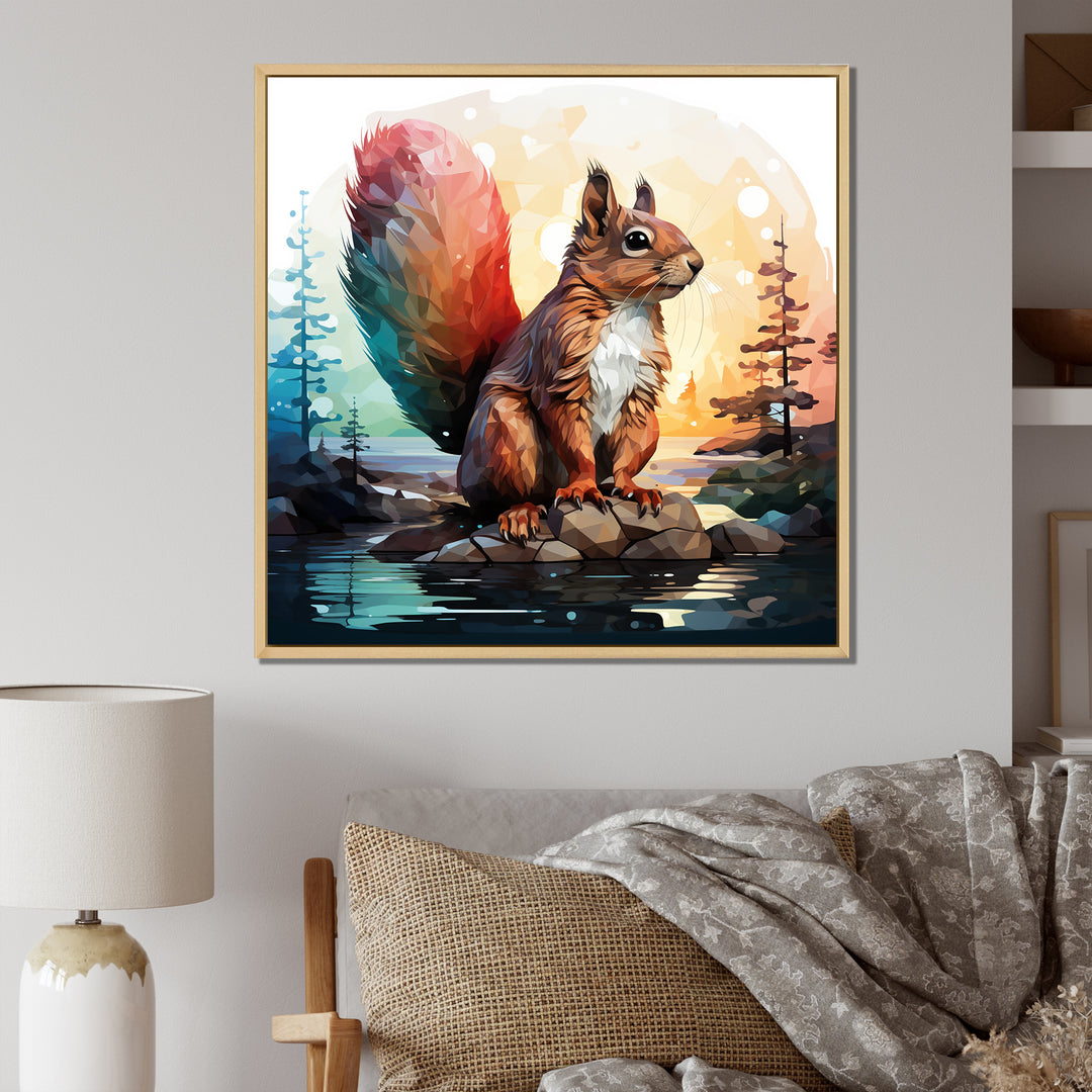 Cute squirrel in Forest - Squirrel Framed Canvas Art