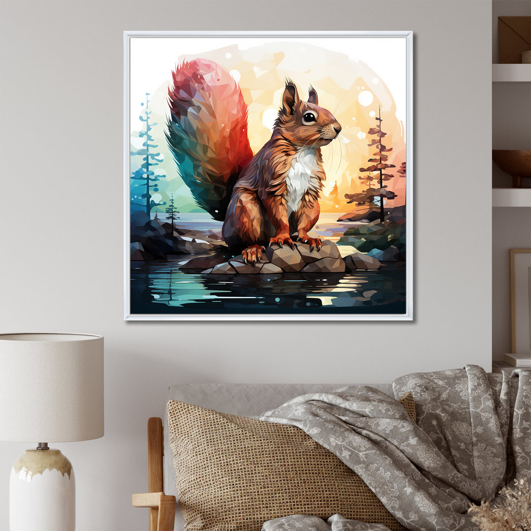 Cute squirrel in Forest - Squirrel Framed Canvas Art