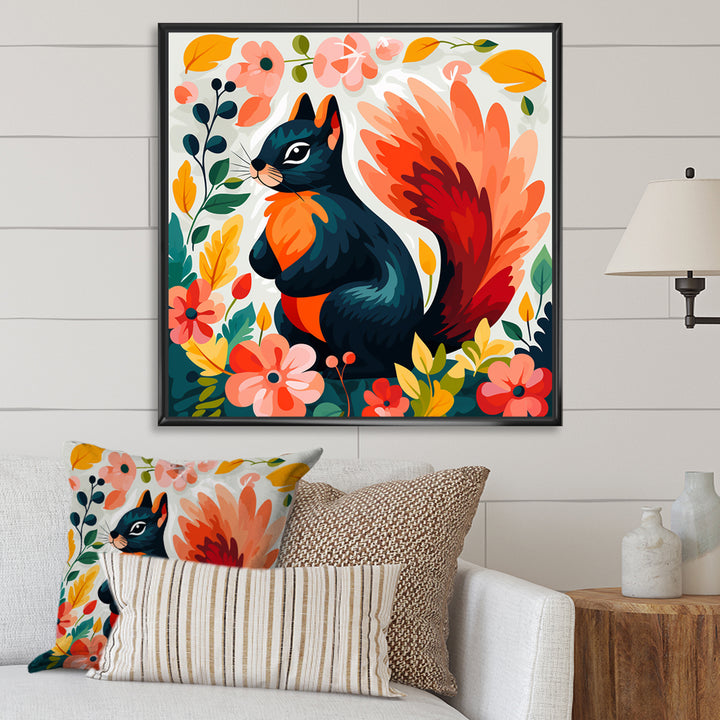 Blue and orange Forest Squirrel - Squirrel Living Room Wall Art