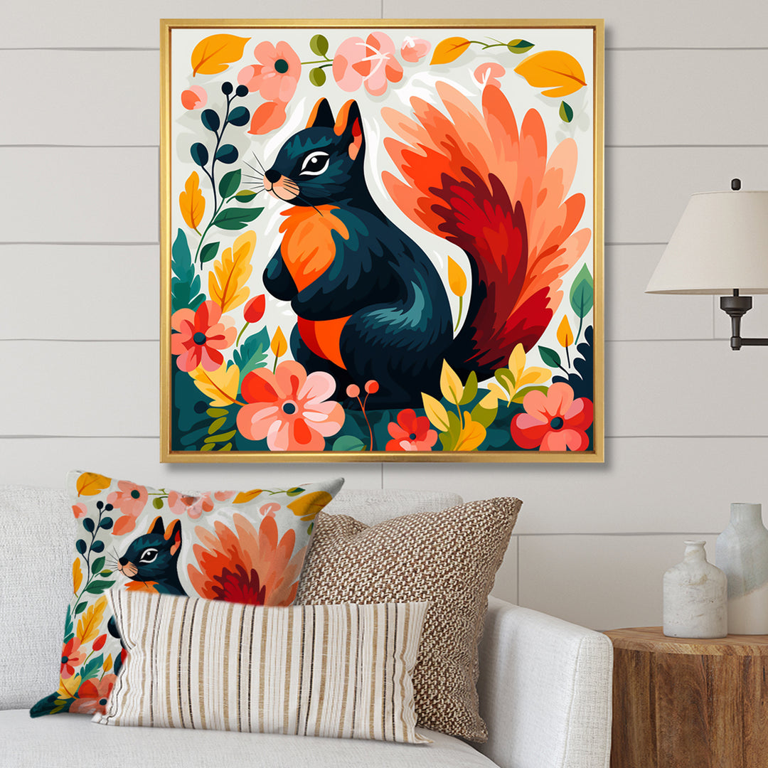 Blue and orange Forest Squirrel - Squirrel Living Room Wall Art