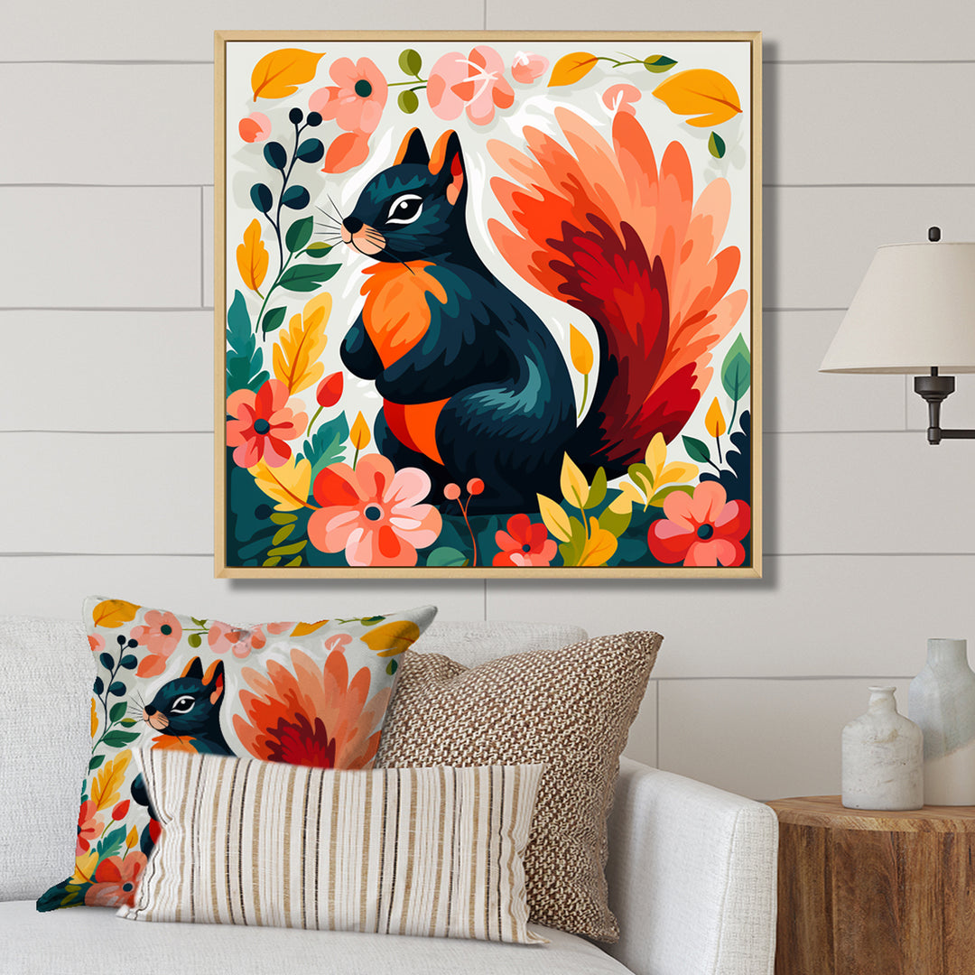 Blue and orange Forest Squirrel - Squirrel Living Room Wall Art