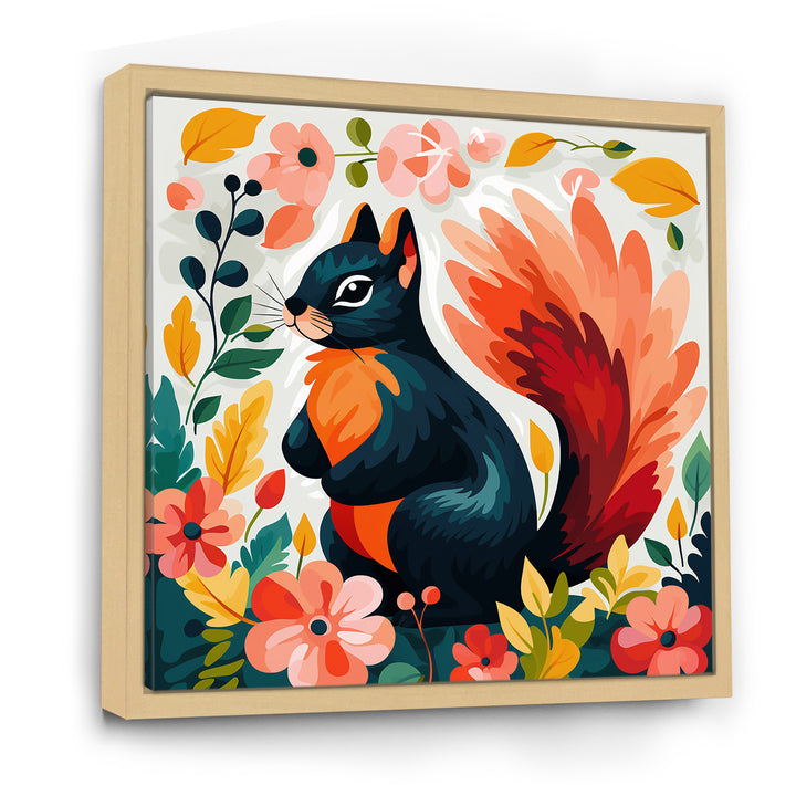 Blue and orange Forest Squirrel - Squirrel Living Room Wall Art