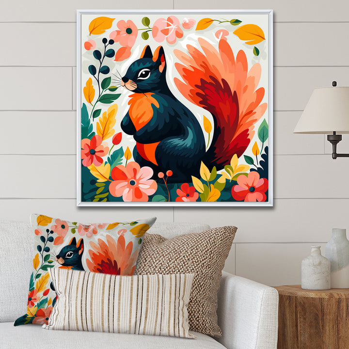Blue and orange Forest Squirrel - Squirrel Living Room Wall Art