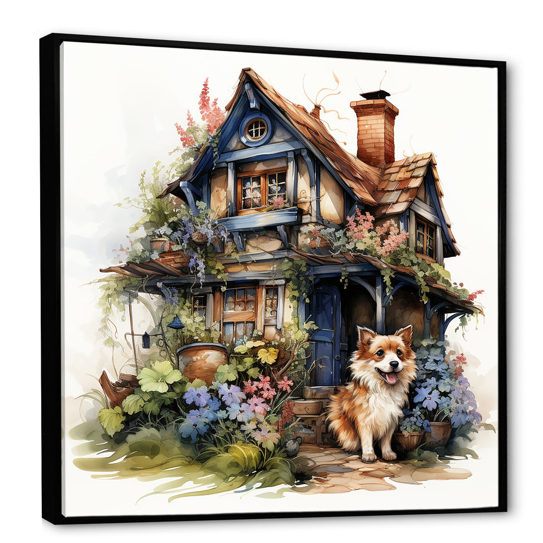 Corgi doghouse blooms - Dog Canvas Wall Art