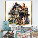 Corgi doghouse blooms - Dog Canvas Wall Art