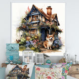Corgi doghouse blooms - Dog Canvas Wall Art