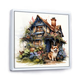 Corgi doghouse blooms - Dog Canvas Wall Art