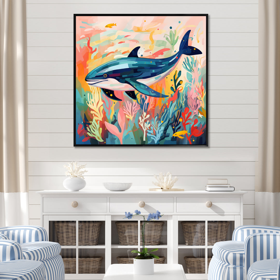 Colorful whale underwater majesty - Green Whale Wall Art