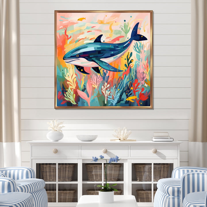Colorful whale underwater majesty - Green Whale Wall Art